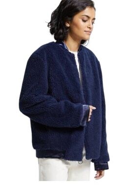 Theory Reversible Bomber Jacket 2.0 Navy Blue Small Satin Sherling